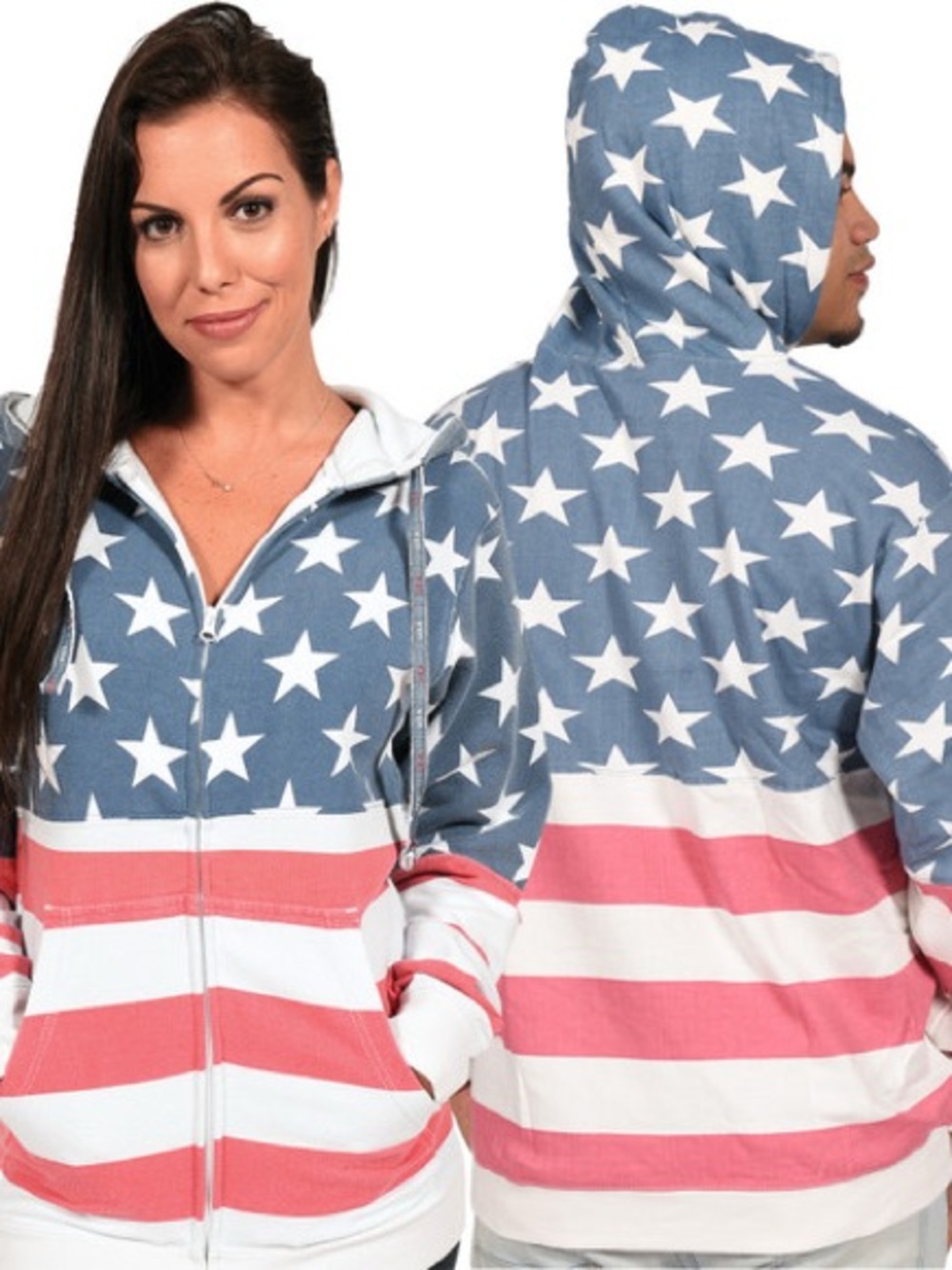 Unbranded Men’s Star & Stripe Lightweight Zip Hoodie - Blue & Red
